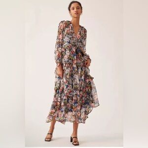 Anthropologie The Marais Printed Chiffon Maxi Dress Size XS